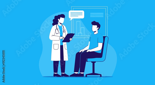 Doctor consulting patient in clinic medical checkup healthcare appointment illustration modern flat design hospital visit diagnosis and treatment concept isolated background
