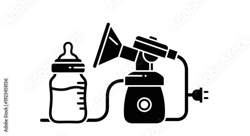 Baby feeding bottle and breast pump icon set minimal flat design infant feeding equipment illustration isolated on white background for childcare maternity and newborn care concept