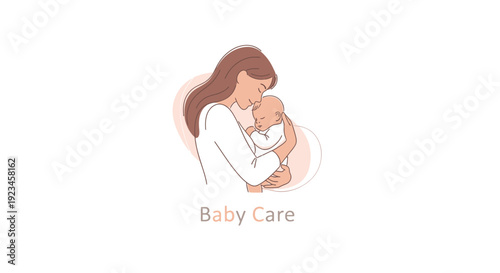Mother holding newborn baby with love baby care concept minimal soft illustration maternal care parenting motherhood bonding gentle nurturing isolated design for childcare health and wellness theme