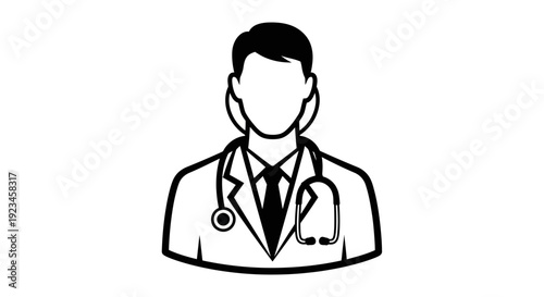 Male Doctor Line Icon - Medical Professional with Stethoscope, Healthcare Worker Portrait, Hospital and Clinic Staff Outline Vector Illustration