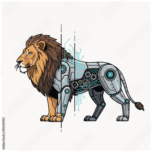 Cyborg Lion Robot Animal Machine Fusion.