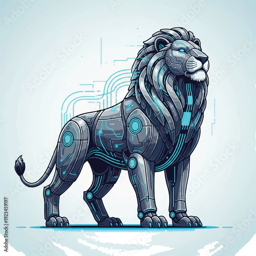 Futuristic Lion Robot Mechanical Creature.