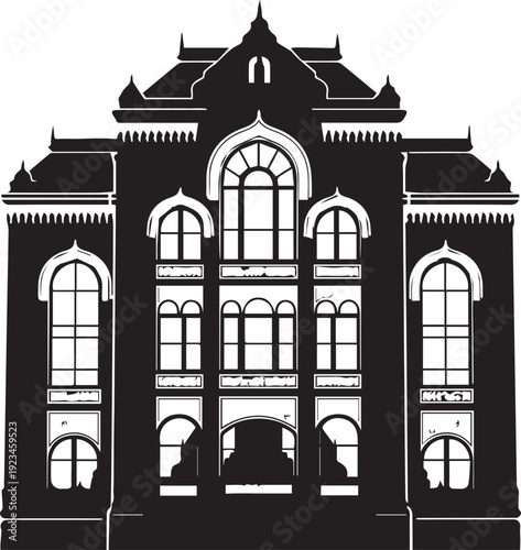 Vintage building silhouette vector illustration line art old ornate architecture historical facade