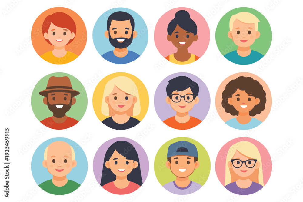 Fototapeta premium Modern Flat People Avatar Collection Diverse Cartoon Profile Icons Set