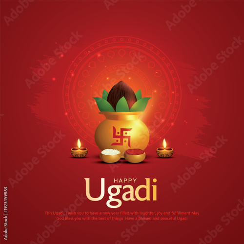 Happy Ugadi New Year festival. Holiday celebrated in Karnataka and Andhra Pradesh. Creative vector illustration design.