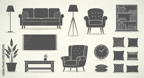 Collection of vintage furniture and home decor items.