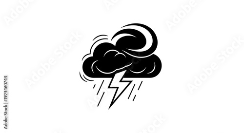 Black storm cloud with lightning bolt.
