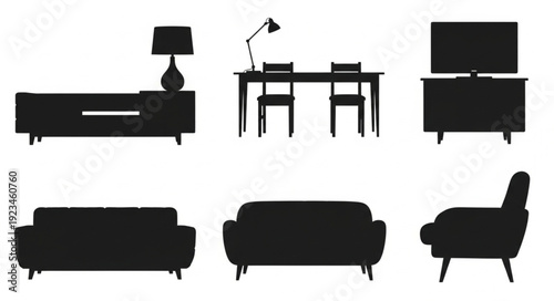 Collection of Furniture Silhouettes for Interior Design.
