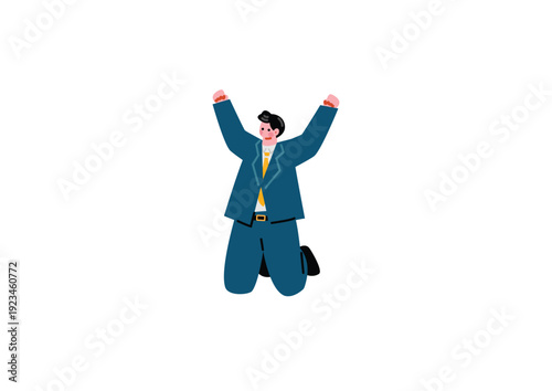 ジャンプして喜ぶビジネスマン