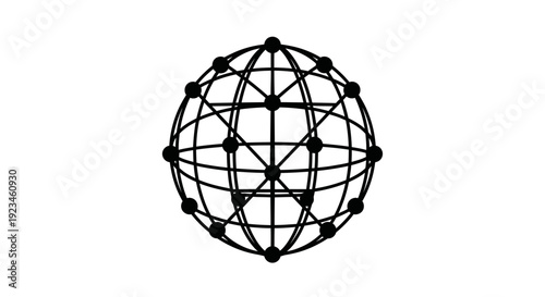 Black wireframe globe with nodes.