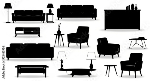 Collection of Furniture Silhouettes for Interior Design.