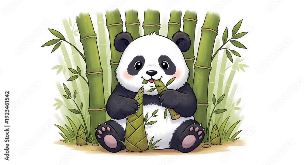Naklejka premium Adorable illustration of a panda bear with bamboo