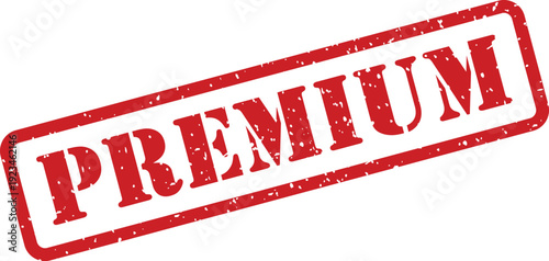 A red distressed rubber stamp with the word PREMIUM prominently displayed on a clean white surface