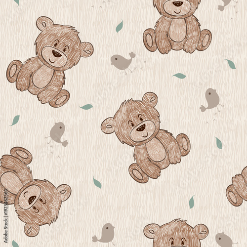 Cute hand draw seamless pattern with cartoon bear. Kids textile, baby fabric.
