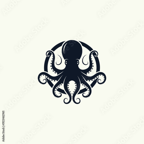 Black octopus with curled tentacles silhouette.
