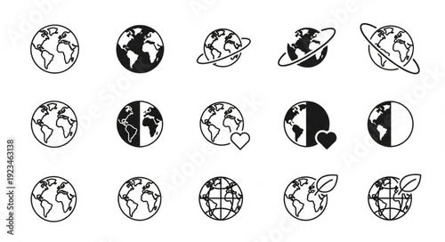 Collection of Earth planet icons with different designs.