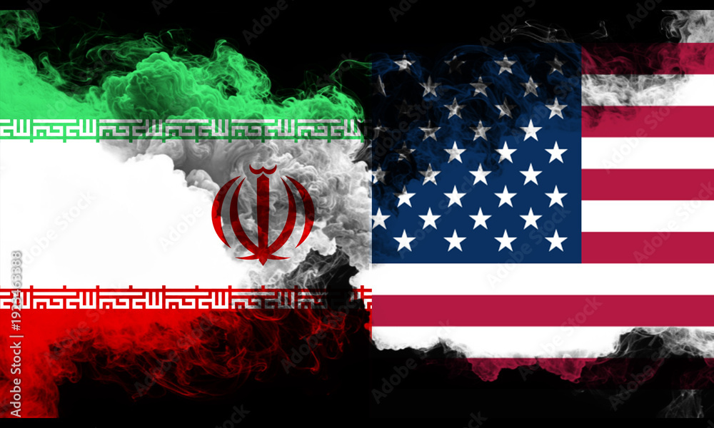 Obraz premium us usa united state america iran smoke competition war crisis politic government diplomacy international tension relation crude oil commodity country iran iranian usa america defense power military 