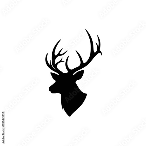 Deer head with large antlers profile.