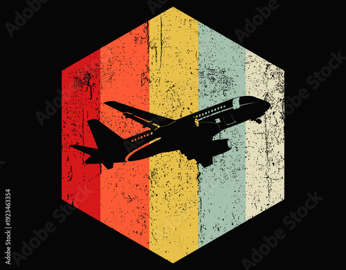 Airplane Retro Distressed Style Airplane pilot - printable editable vector art file.