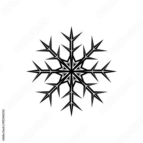 Black Snowflake Winter Weather Symbol Isolated.