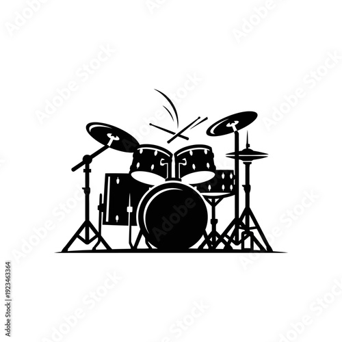 Drum set with cymbals and microphone.