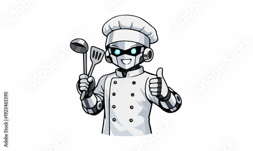 Futuristic robotic chef cartoon illustration