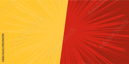Red and Yellow Comic Speed Lines: Versus Background for Battle and Competition, Manga Style Radial Sunburst Background: Red vs Yellow Split Screen Motion Effect