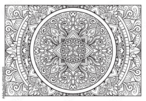 mandala design for coloring page, animal head, sticker print, cnc carving.