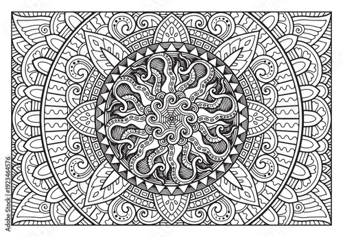 mandala design for coloring page, animal head, sticker print, cnc carving.