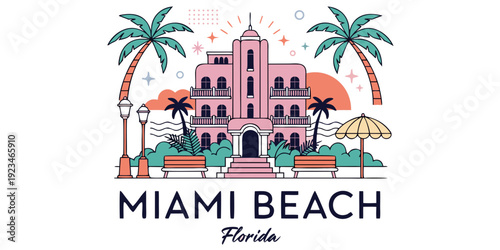 Art Deco Miami Beach Hotel SVG with Pastel Palette – Vector Banner, Card, Flyer with Retro Geometric Design, Minimal Line Art & Elegant Coastal Aesthetic