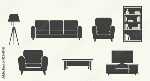 Living room furniture arrangement featuring sofa, armchairs, coffee table, and entertainment center.