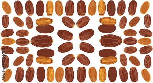 Symmetrical Pattern of Various Dates Fruit on White Background