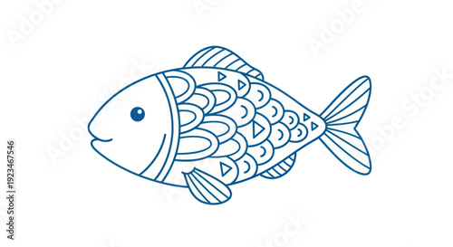 Cute blue fish with decorative scales swimming peacefully.