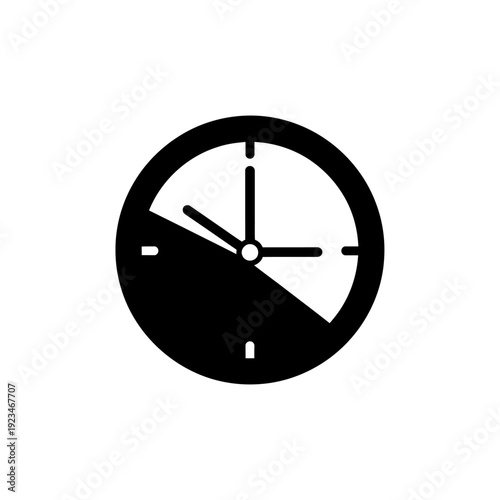 Black clock face with hands.