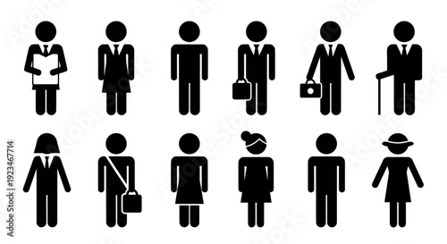Diverse group of business people icons representing different professions and ages.