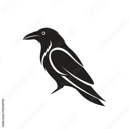 Black silhouette of a raven bird.