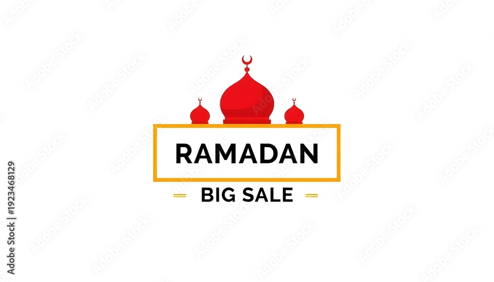 Fototapeta premium A Ramadan big sale logo with a red mosque and yellow border on a white background