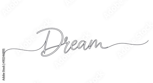 Elegant Continuous Line Art Drawing of the Word Dream.