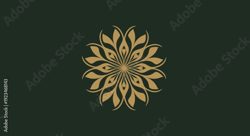 Elegant Golden Floral Mandala Design on Dark Green Background.
