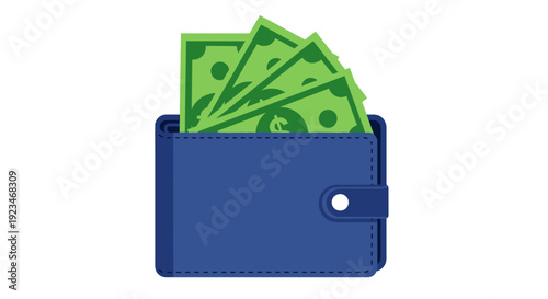 Blue wallet with dollar bills inside.