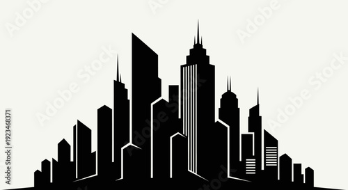 City skyline with tall buildings.