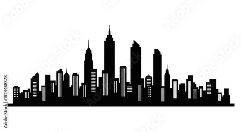 City skyline with tall buildings.