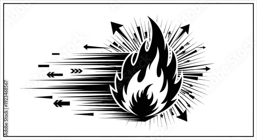 Flame with arrows in motion graphics.