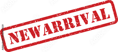 A vibrant red distressed stamp with the word NEWARRIVAL is prominently displayed on a clean white surface