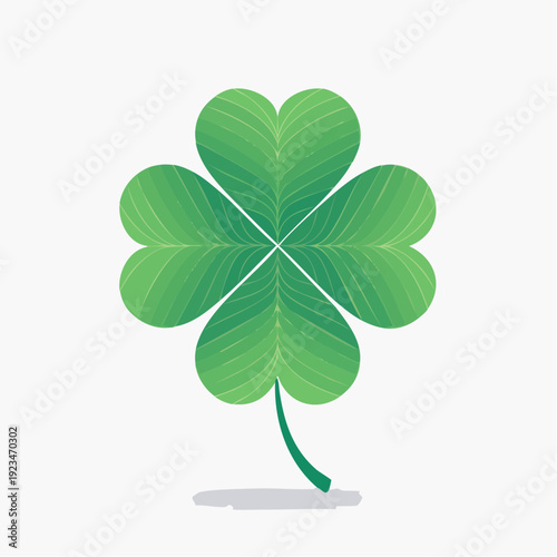 A vibrant green four-leaf clover, a symbol of good luck and prosperity, presented on a clean white background with subtle shading