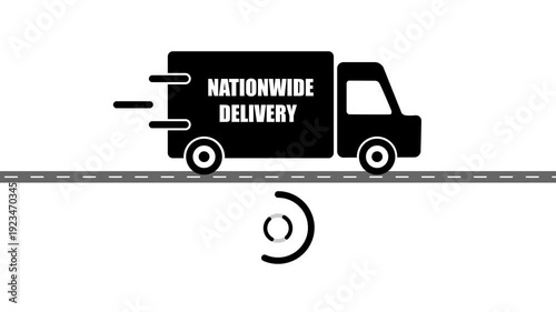 Truck icon with NATIONWIDE DELIVERY text animation.Pickup truck,delivery truck and courier service icon online shopping logistics concept animation on white background.