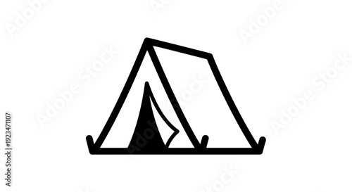 Black line art tent icon symbol.