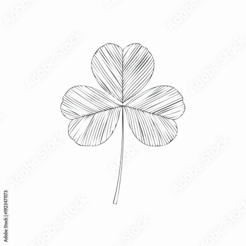 A simple black and white sketch of a three-leaf clover on a plain white background, representing good luck and nature's beauty
