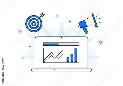Business analytics and marketing strategy concept with laptop and target