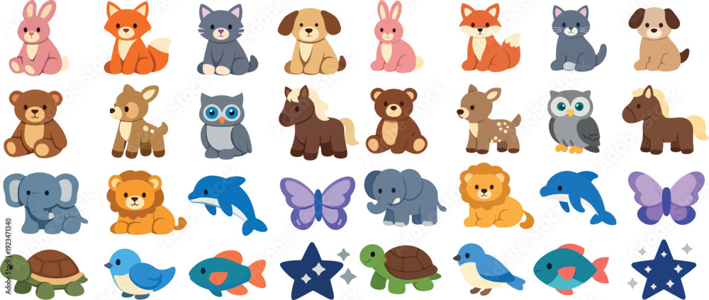 Fototapeta premium Velveteen Cute Cartoon Animal Illustrations for Kids